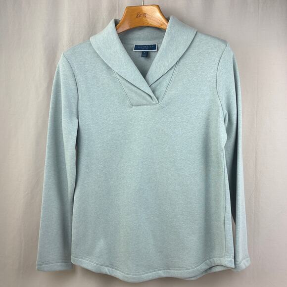 Karen Scott Sport Shawl Collar Fleece Pullover Lt Green Cotton Polyester Small - Picture 1 of 12